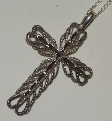 Vintage 925 Sterling Silver Filigree Cross Pendant With 18 In Chain Utc 3.37g • £24.33