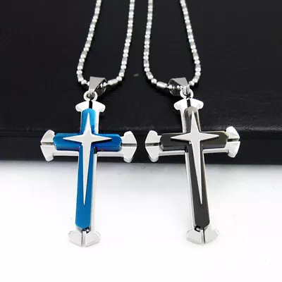 Christian Cross Men Pendant & Necklace Double Stainless Steel Titanium Necklace • $7.98