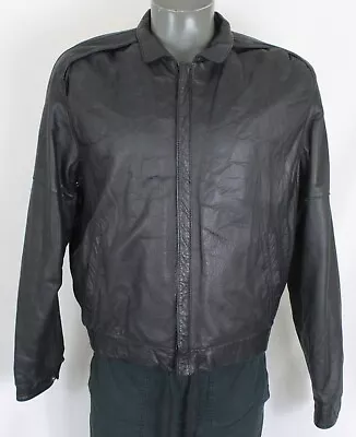 Vintage U2 Wear Me Out Soft Black Leather Bomber Jacket Mens 42 Cafe Racer • $39.99
