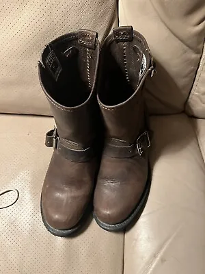 Frye Brown Leather Harness Distressed Boots Womens 6.5m • $55