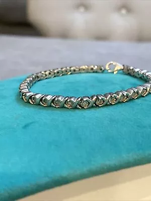 Vintage Sterling Silver .925 XO Cubic Zirconia Tennis Bracelet 7.5” • $29