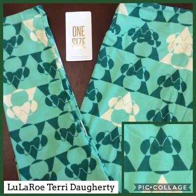 LLR One Size Disney Leggings Minnie Mouse Head On Green Triangles • $4.99