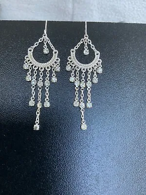 Dangling Drop Chandelier Earrings In  silver & Diamanté  • £3.99