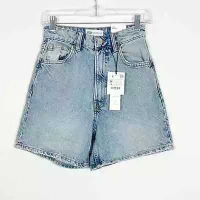 Zara High Waisted Denim Mom Shorts Blue Size 2 • $28.50