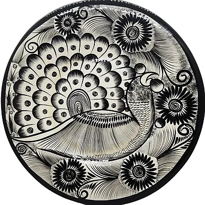 Vintage Handpainted Peacock Decorative Plate Black And White • $15.97