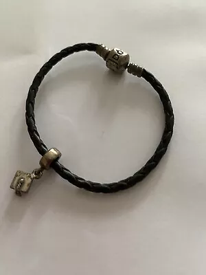 $27.70 • Buy Pandora Black Leather Bracelet With Graduation Cap Charm (~5.5 Cm)
