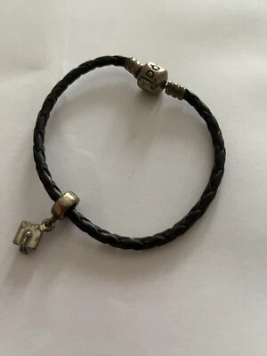 $27.70 • Buy Pandora Black Leather Bracelet With Graduation Cap Charm (~5.5 Cm)