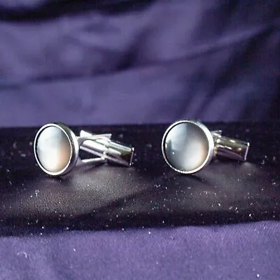 Aqua Gray With Chrome Vintage Men Round Cufflinks • $10