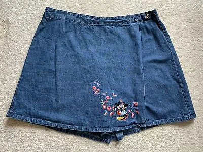 Disney Embroidered Denim Skort Mickey & Minnie Holding Hands Love Women’s Sz XXL • $26.99