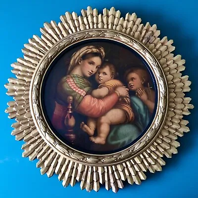 Antique Raphael Religious Madonna Of The Chair Art Print Carved Wood Gold Gilt • $139.99