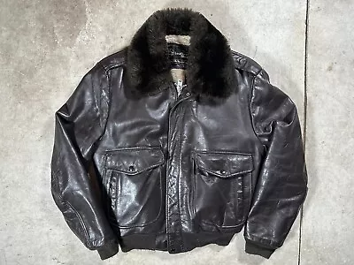 Vintage Sears The Leather Shop Bomber Jacket Fur Lined Flight USA 70s • $39.99