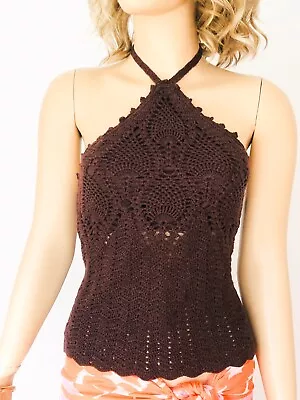 New Crochet Halter Top Retro Hippie Fitted Boho Spring Summer Vintage Tank Top • $32