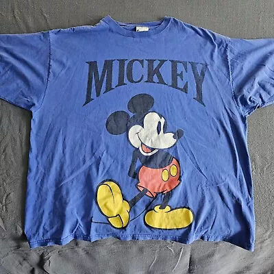 Vtg Walt Disney World One Size Mickey Mouse Blue Graphic Short Sleeve T-Shirt • $16.99