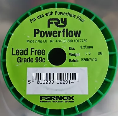 Fernox Fry Powerflow Lead Free Solder Wire Spool 500g 3.25mm 99c • £20