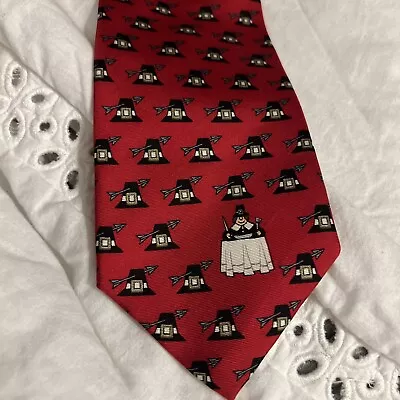 Vintage Alynn Neckwear Silk Mens Neck Tie Necktie Red Happy Thanksgiving Pilgrim • $16.67