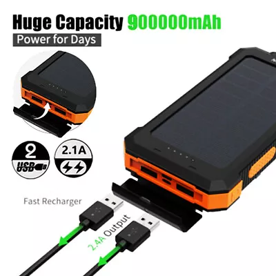 $7.99 • Buy 900000mAh Solar Power Bank Portable External Battery Dual USB Phone Charger AU