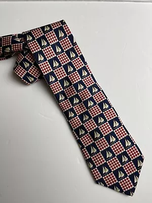 Lands End Wooden Sailboat Nautical Captain Sailor Handmade Silk Tie • $5