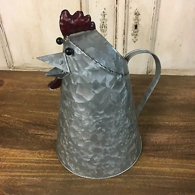 Cute Galvanized Metal Chicken Water Pitcher Vase Hen Rooster Rustic Farmhouse  • $19.95