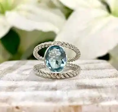 $2.99 • Buy Statement Blue Topaz Stone Handmade Solid 925 Silver Lovely Ring All Size M695