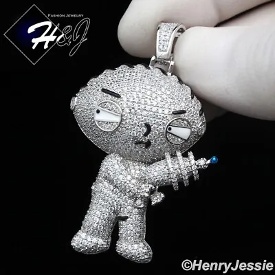 Men Solid 925 Sterling Silver Icy Cz 3d Stewie Griffin Family Guy Pendant*sp436 • $89.99