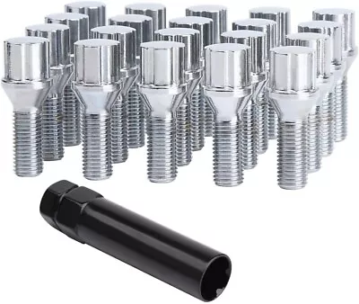 20pc Chrome 14x1.5 6 Spine Lug Bolt+key 28mm Shank Mercedes/bmw Aftermarket Rim • $43.95