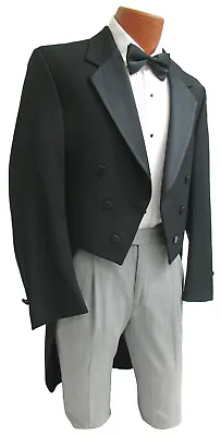 Men's Black Tuxedo Tailcoat 6 Button Satin Notch Lapel White Tie Wedding Mason   • $89.99