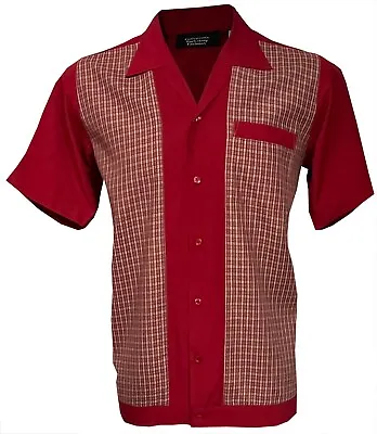£32.99 • Buy Vintage Shirt Mens Retro Button-Down Casual Bowling Short Sleeve Red Checkered
