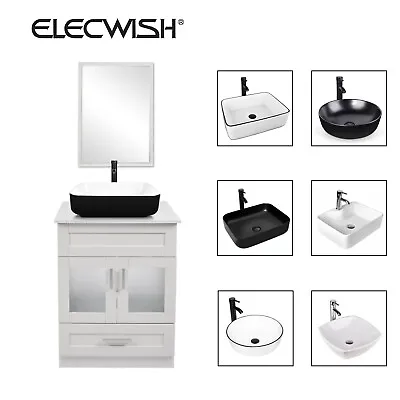 24  Bathroom Vanity White Cabinet Mirror Set W/ Ceramic Vessel Sink Bowl Faucet • $259.99