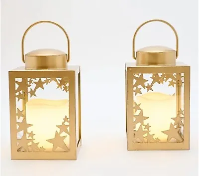 Candle Impressions Set Of (2) 6  Metal GOLD Star Icon Lanterns • $24.95