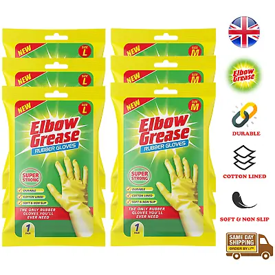 Elbow Grease Household Rubber Gloves Large Medium Strong Non Slip Washing Up • £5.46