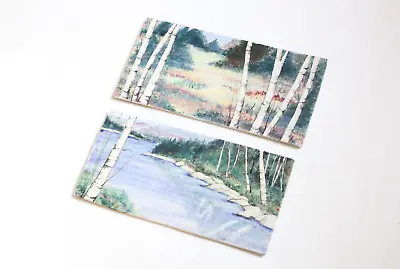 Ceramic Art Panel Plank Tile | River Birch Tree Painting Scene Pottery Vtg Vt • $575
