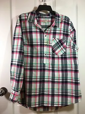 Merona Womens Cotton 1/2 Button Down Shirt Plaid Multi Pink Black  SZ: XL  529B • $16.99