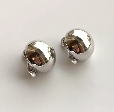 Vintage Monet Silver Tone Shiny Round Dome Clip On Earrings Signed Versatile • $14.99