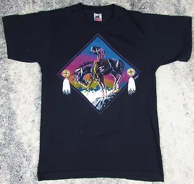 Vintage Native American Shirt Mens Medium Black Buffalo Soldier Tee Short Sleeve • $15.99