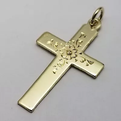 Vintage 9ct Gold Back & Front Etched Cross Pendant - 1.2g • £19.99