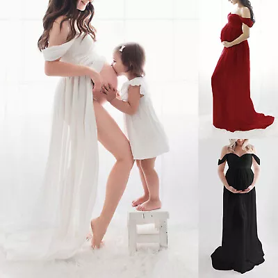 Women Pregnants Maternity Photography Props Short Sleeve Solid Dress • $32.59