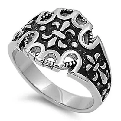 Men's Fleur De Lis Ring Polished Stainless Steel Band New USA 17mm Sizes 8-13 • $9.99