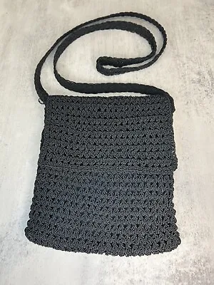 Xhiliration Black Macrame Crossbody Bag Purse 7” X 8” Zipper Close Flap Basic • $17.99