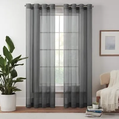 Eclipse Livia Grey Solid Polyester 54 In. W X 84 In. L Sheer Grommet Curtain • $14.99