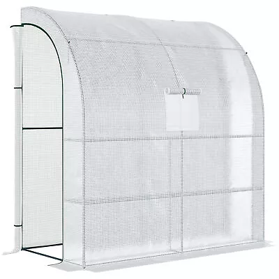 Walk-In Leanto Greenhouse Windows Doors 2 Tiers 4 Shelves 200x100x213cm White • £54.99