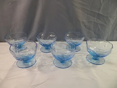 Set Of 6 Morgantown Blue Glass Crinkle Sherbets • $19.99
