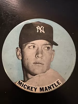 VINTAGE 1950s Mickey Mantle Stadium Pin Button 3-1/2  Yankees Blue Background • $750