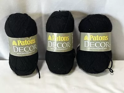 Lot Of 3 Patons Decor Yarn Black 104 Yds Each Medium Moyen 4 Acrylic/Wool Blend • $11.99