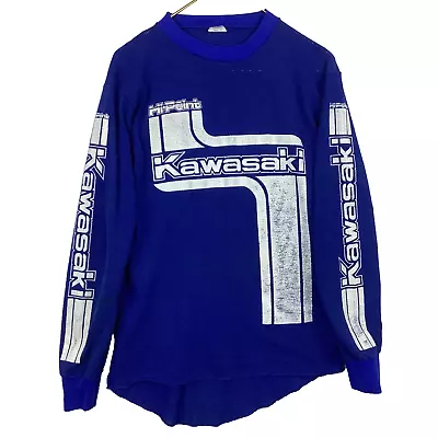 Vintage Kawasaki Hi-Point Long Sleeve T-Shirt Large Blue Made Usa Waffle Knit • $44.99
