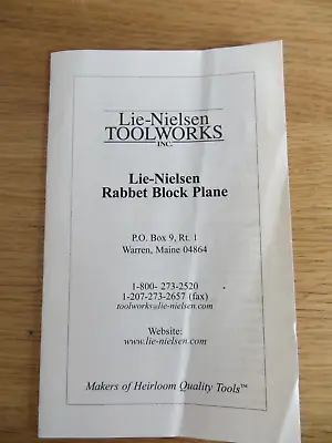Leaflet For Lie Nielsen Rabbet Block Plane • £4