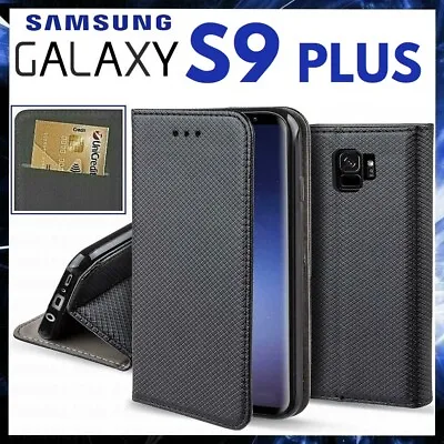 For SAMSUNG GALAXY S9 PLUS FLIP CASE BOOK LUXURY BLACK PU LEATHER WALLET STAND • $12.39