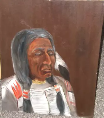 Vintage Oil On Canvas Board Native American Painting Portrait Signed EKS 74 • $249.99