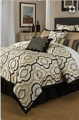 4 Pc Veratex  Rialto  Comforter Set ~ Gold Black Taupe ~ King 110  X 96  **NEW** • $150