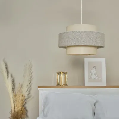 Ceiling Light Shade 2 Tier Cotton Pendant Easy Fit Tiered Lampshade Lamp Lounge • £14.39