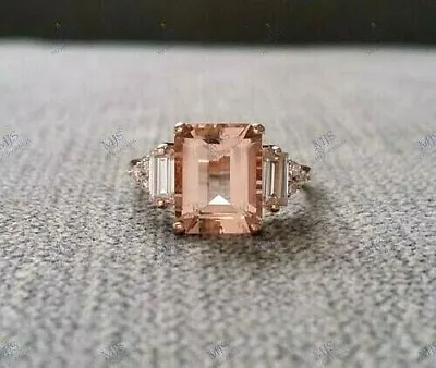 2Ct Emerald Morganite & Zircon Three-Stone Engagement Ring In 14K Rose Gold Over • $50.62